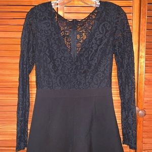 Tobi black lace long sleeve romper